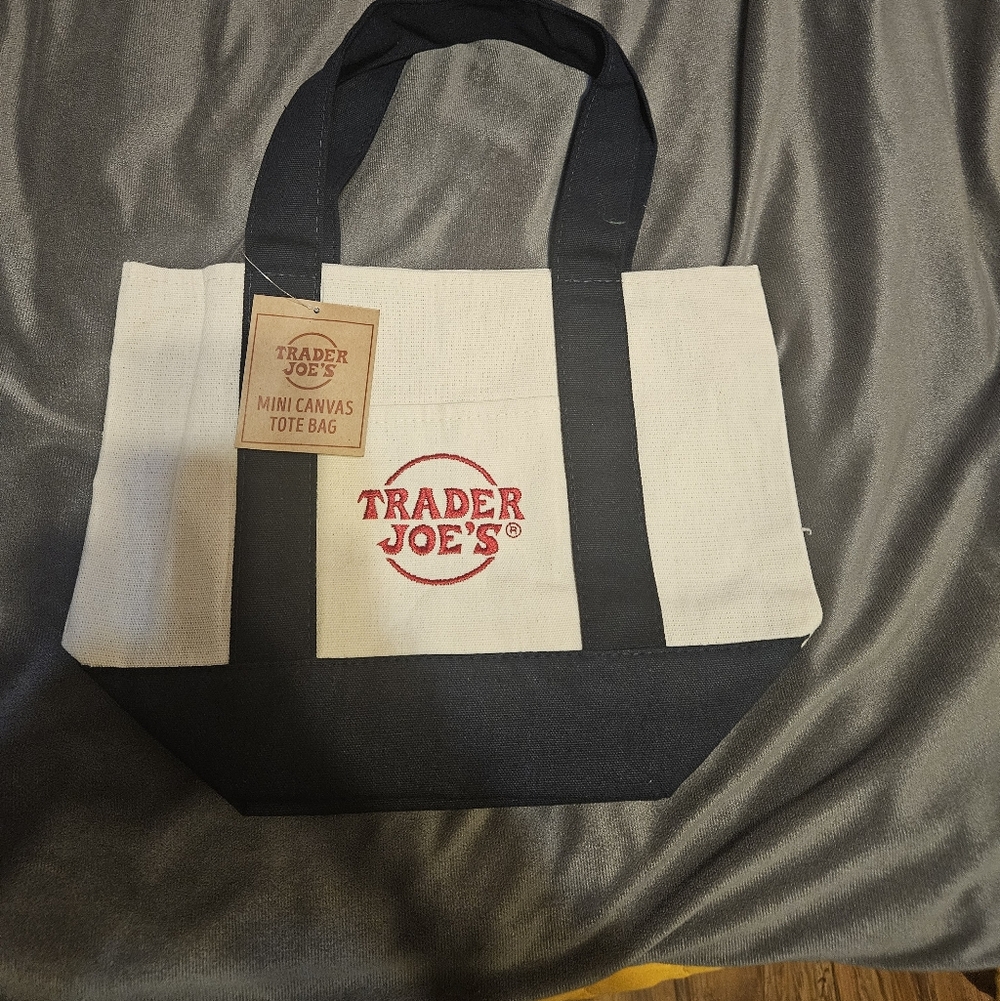 Trader Joe's mini Navy and Cream Canvas Tote
